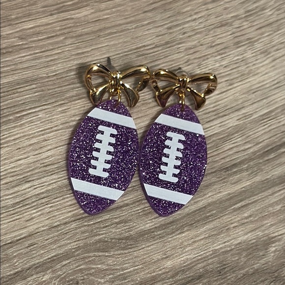 Cato Jewelry - New Purple Glitter Football Earrings with Gold Bows